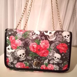 Betsey Johnson skull and roses sequins bag